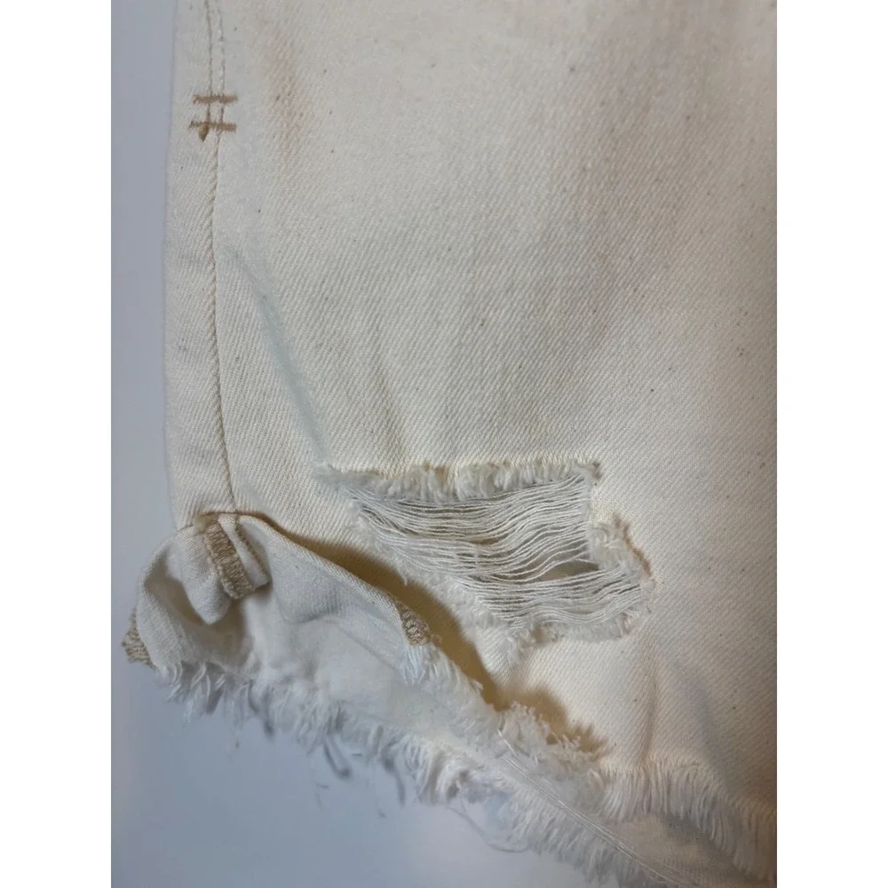 Aerie Womens Distressed Denim Shorts Cream Off White High Waisted Size L